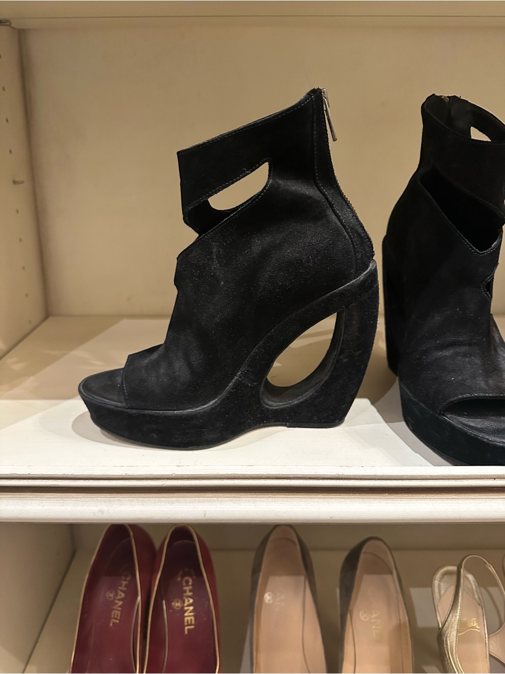 Ann Demeulemeester Black Suede Cutout Wedge Sandals - Women